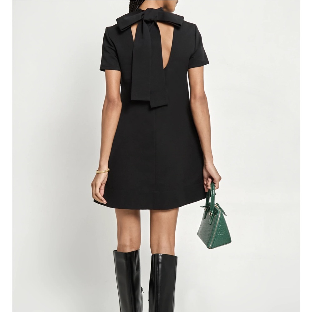 O.P.T. Staud Inspired Black Bow Back Mini Dress with Pockets Size Large | EUC